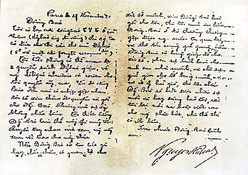 Bút tích của Nguyễn Ái Quốc gửi cho một Việt Kiều ở Marseille (Pháp) (27/11/1920)